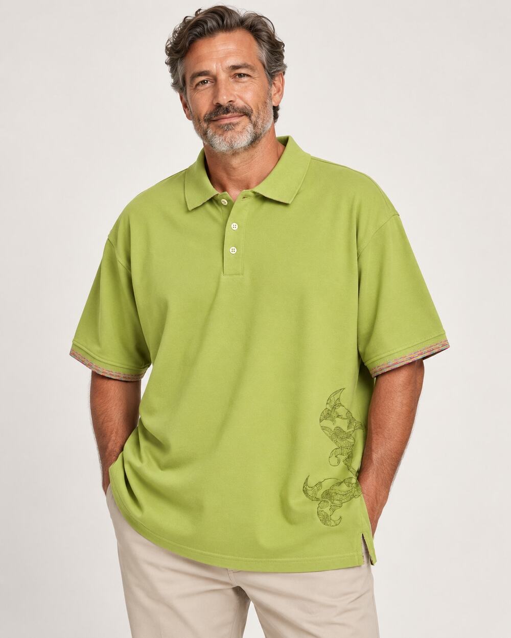 Robert Graham 3XL Green Embroidered Cotton Polo Shirt 54" Chest